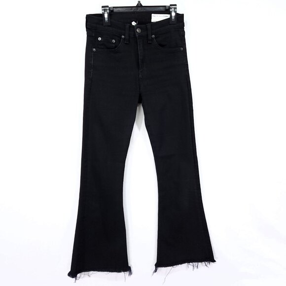 Rag & Bone Jeans Size 25 Flare Leg Frayed Hem10 inch Crop Black - Picture 15 of 16